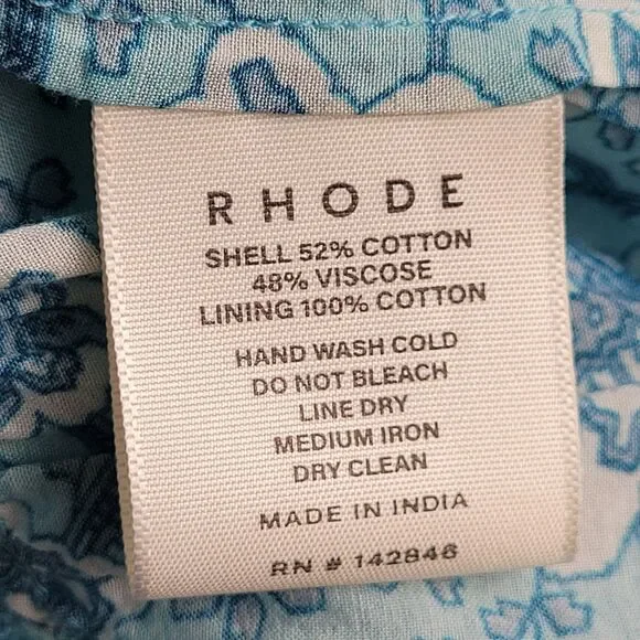 RHODE Aqua Lotus Tasha Midi Dress Size 4 Floral Print Flutter Cap Sleeve Ruffle - Picture 12 of 16